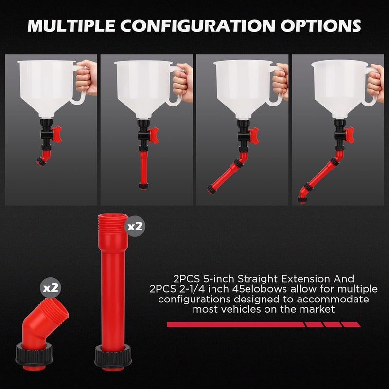 SEDY 22-Piece No-Spill Coolant Filling Funnel Kit and Siphon Hose Pump, Radiator Coolant Filling Spill-Proof Funnel Kit with Adapters, Extensions, PVC Hose, Engine Oil Funnels, Towel for Universal Vehicle - Image 4